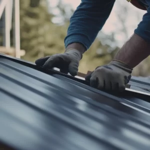 Metal roof panel installation.