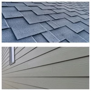 top of photo is architectural asphalt shingles while the bottom half is siding